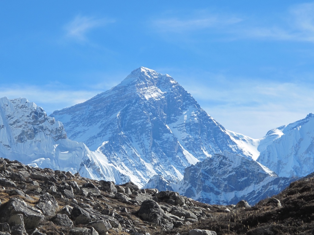 Everest as seen from the trek to Cho Oyu base camp in Nepal